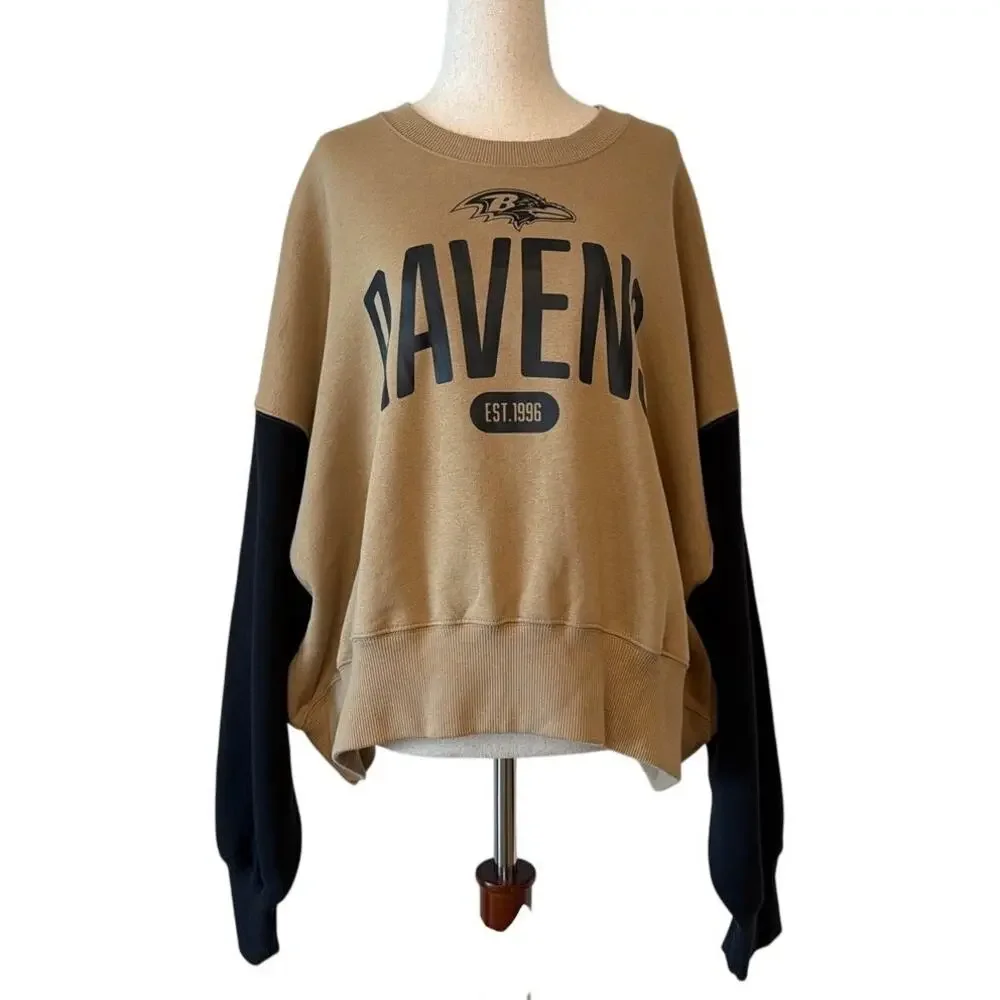 NWT Nike Baltimore Ravens Oversized Phoenix Fleece Sweatshirt, Tan Black, XXL